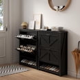 thumbnail image 3 of Farmhouse Shoe Cabinet,Free Standing Tipping Bucket Shoe Rack Organizer with 2 Flip Drawers,Entryway Narrow Shoe Storage with Storage Cubby,Modern Slim Hidden Shoe Cabinet with Doors, 3 of 6