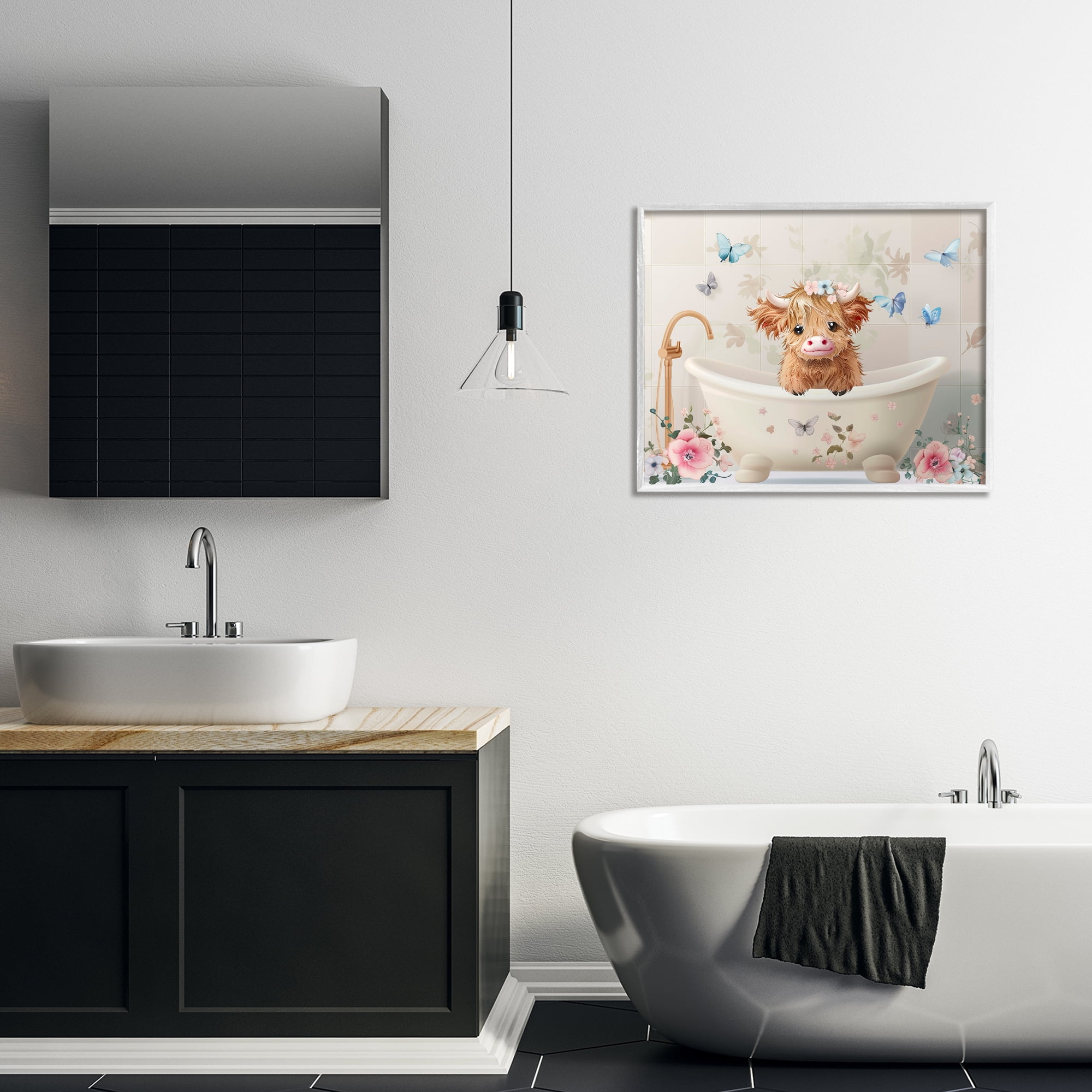 Baby Cattle in Floral Tub White Framed Giclee Art, design by Shawna Stewart