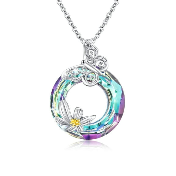 AOVEAO Sterling Silver Purple Crystal Butterfly Necklace, Gifts for Women,  Mom