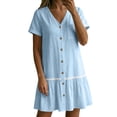 thumbnail image 4 of LIaqionyy Women Button down Dress Loose Summer Cotton Linen Dresses Short Sleeve Tunic Casual Sundresses, 4 of 7