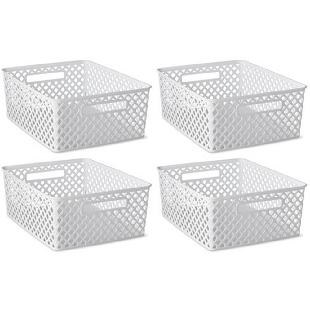 Mainstays Medium Decorative Plastic Mesh Basket, 4 Pack, White