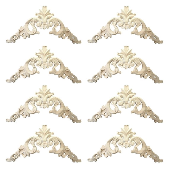 8Pcs 15 x 15cm Rubber Wood Carved Corner Onlay Applique Exquisite
