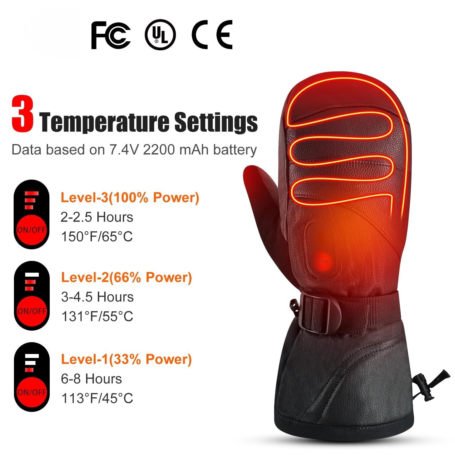SNOW DEER All Finger Mittens Heated Gloves Touch Phone Waterproof Windproof Battery Electric Heated Skiing Gloves Men Women Thermal