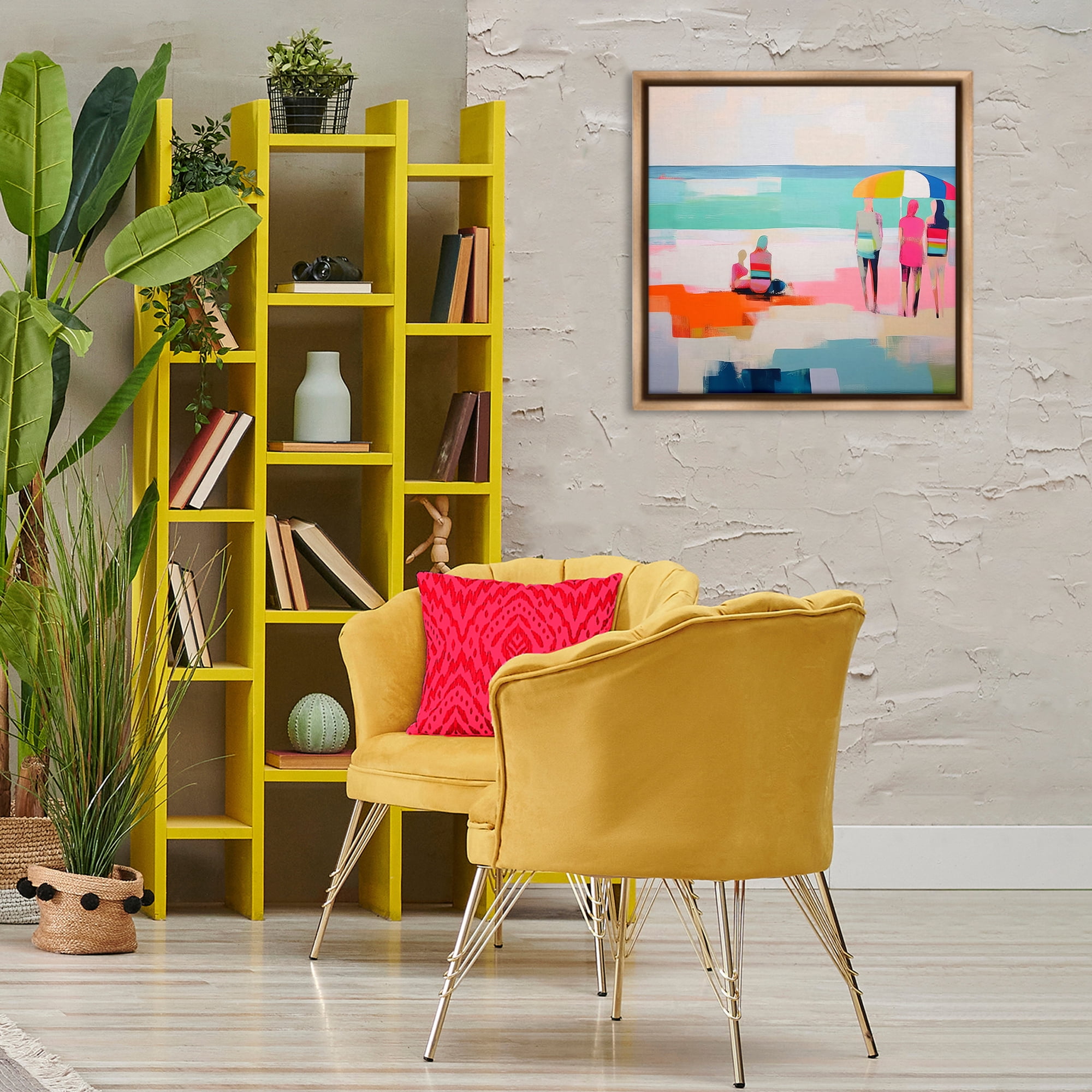 Stupell Industries People on Beach Abstract Novelty Painting Brown Floater Framed Canvas Art Print Wall Art, 25 x 25