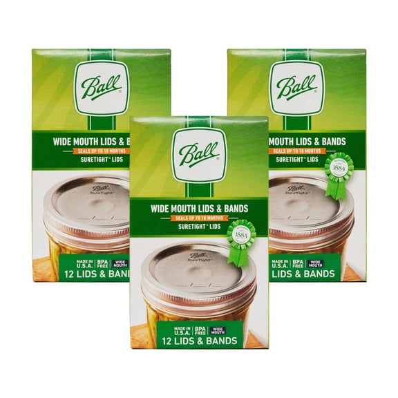 Ball Mason Jar Lids with Bands, Wide Mouth, 12 CT Pack of 3