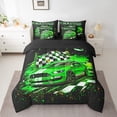 thumbnail image 2 of Green Race Car Comforter Set Twin 7 Piece Racing Car Bedding Set With Sheets For Teen Men,Black White Racing Checkered Flag Bed In A Bag Extreme Sports Theme Bed Set, 2 of 5
