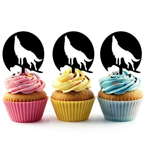 30x 4cm SQUARE WOLF HOWLING PERSONALISED EDIBLE FONDANT/WAFER CUPCAKE TOPPERS 