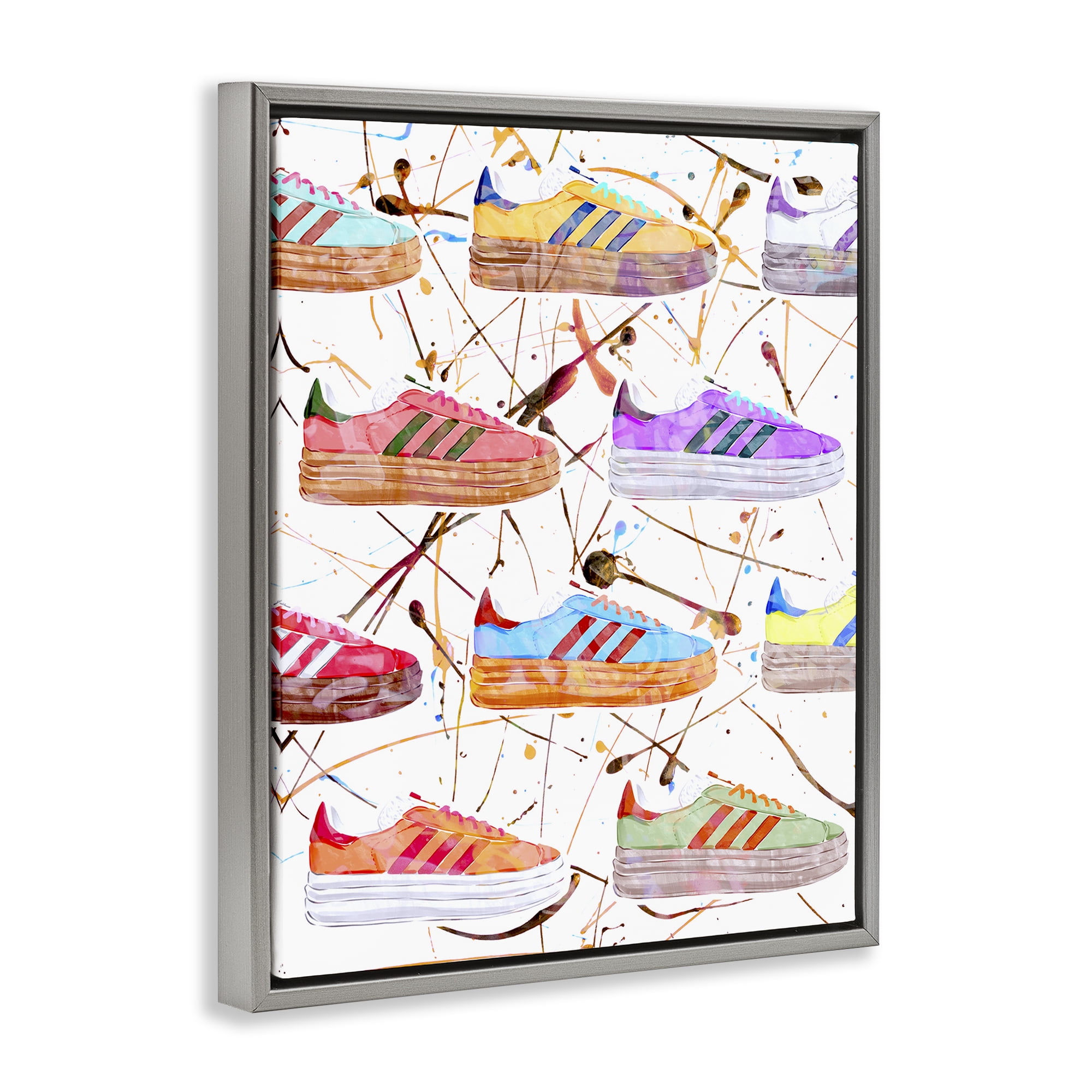 Stupell Industries Abstract Splatter Sneakers Beauty & Fashion Painting Gray Floater Framed Art Print Wall Art, 25 x 31