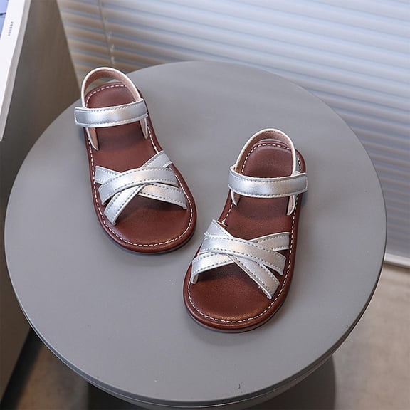Eltusu Girls Sandals, Casual Non-Slip Soft Sole Open Toe Summer Shoes Silver Size 2.5-3 T