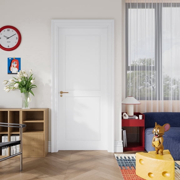 24'' X 80'' White 2-Paneled Solid Manufactured Wood Slab French Door for Bedroom Livingrom Without Hardware Kit & Frame