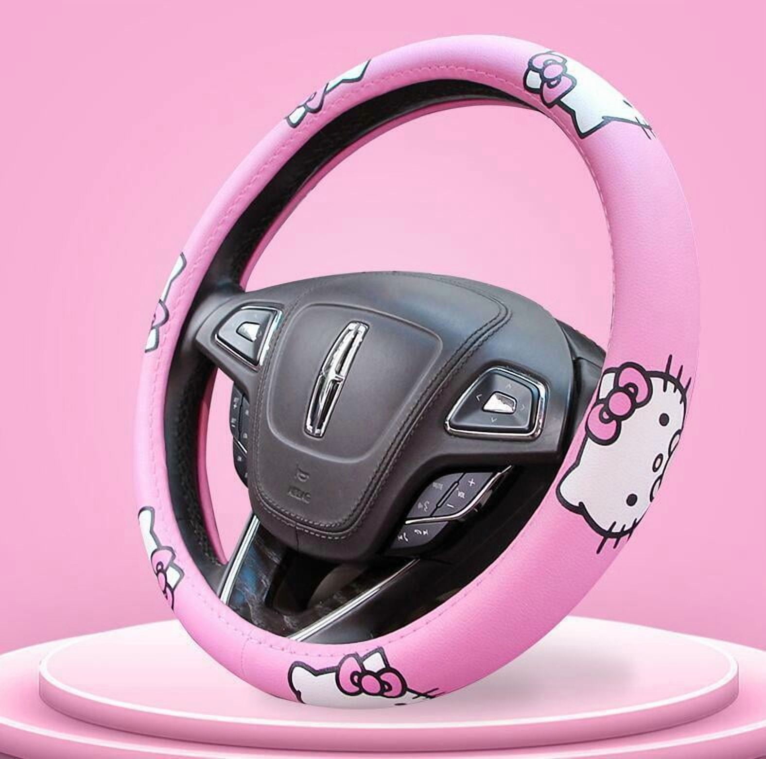 Cute Girl Ladies Pink Cartoon Hello Kitty Auto Car Steering Wheel Cover Universal 15in/38cm