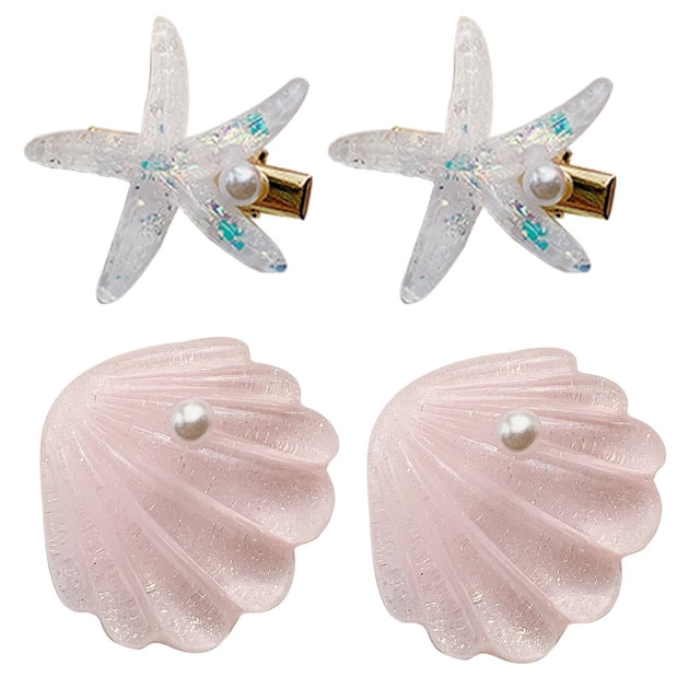 4 horquillas para el pelo con forma de estrella de mar y concha para mujeres y niñas.