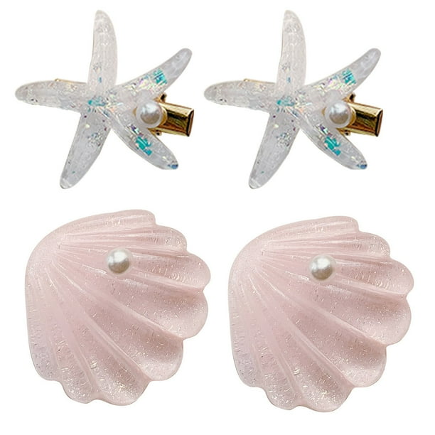 4 horquillas para el pelo con forma de estrella de mar y concha para mujeres y niñas.