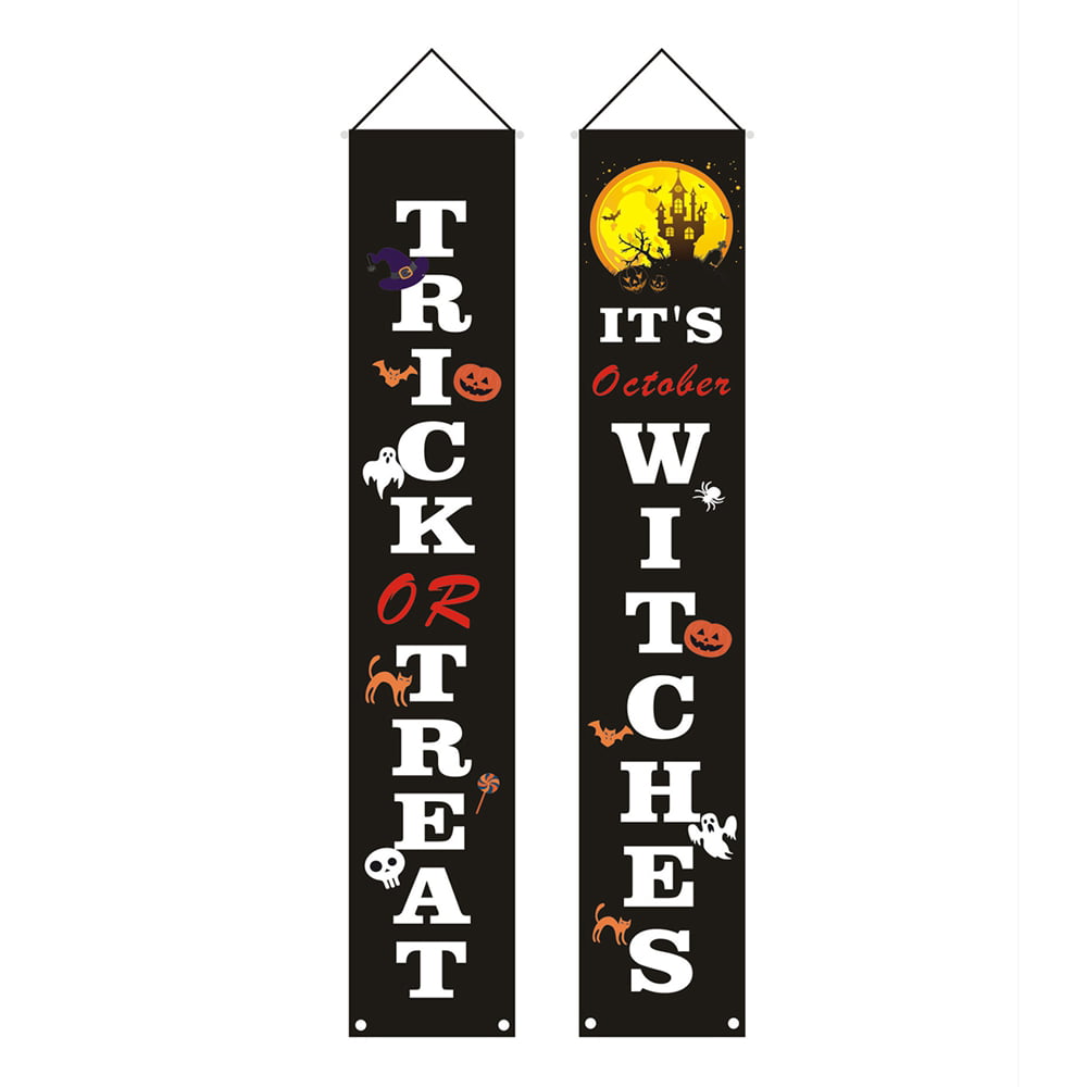 Halloween Porch Sign Banner Decorations, Outdoor Trick or Treat Happy ...