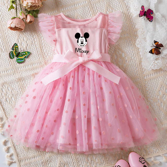 Mickey Minnie Mouse Robe de Bébé Fille 2-6 Ans Jupe en Maille Princesse Été Sans Manches Robes de Fête de Mariage pour Filles Été