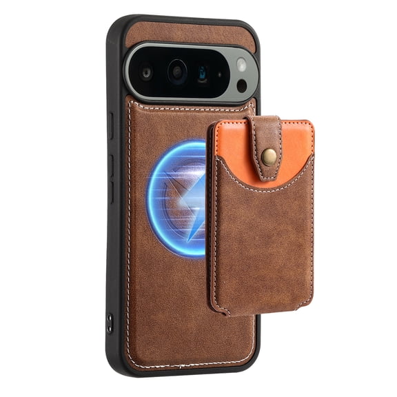 Dteck Magnetic Case for Google Pixel 9 Pro XL, Compatible with MagSafe, 2 in 1 Detachable Card Holder Wallet Kickstand Shockproof Phone Cover for Pixel 9 Pro XL,Brown