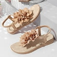 thumbnail image 5 of XUNKUSGA Sandals for Women Fashion Solid Color Floral Elastic Ankle Strap Beach Slide Sandals Casual Flip Flops Flats Sandals for Vacation 6-9.5,Khaki, 5 of 9