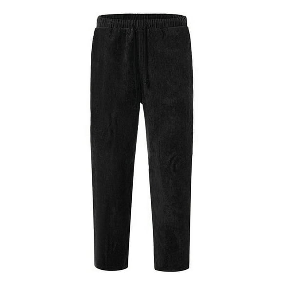 SGMVNU Mens Casual Pants Corduroy Loose Solid Elastic Waistband Straight Cropped, Elastic Waist Casual Pants(Black, Size M)
