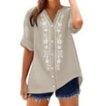 thumbnail image 2 of Embroidered Cotton Linen Shirts Cotton Button Up Shirt Flowy Tunic Button Down Shirts Dressy Casual Loose Floral Womens Boho Tops Tees Shirt Blouse Summer 3/4 Sleeve Boho Tops Office Work Tops, 2 of 4