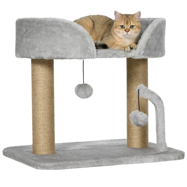 PawHut Cat Tower, Cat Tree Condo with Jute Scratching Posts, Light Grey