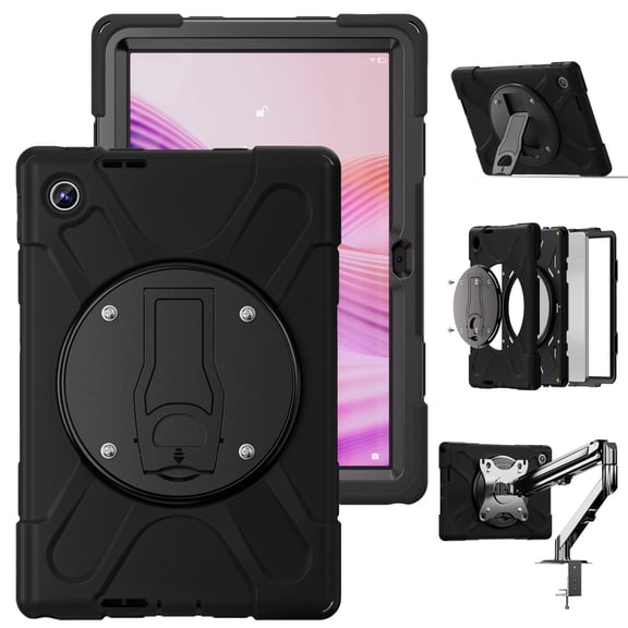 FJLBDE Case for Lenovo Tab 10.1 Inch 2025 TB311FU/TB311XU, Shockproof Protective Tablet Cover with Mounting Holes, Wall Mount and Stand, Black