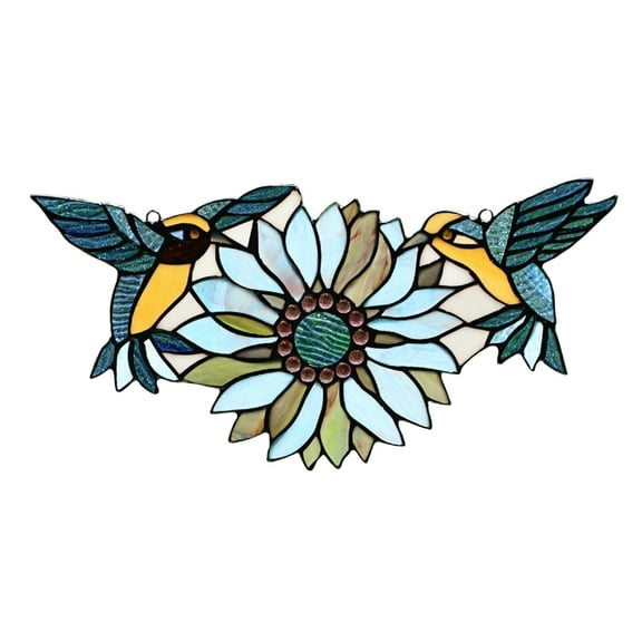 CHLOE Lighting SOAR Tiffany-style Blue Animal and Floral Design Window Panel 17" x 7.75"