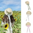 thumbnail image 2 of TeaParty SunHat Wide Brim Straw Boater Hat Women Ribbon Straw Hat Straw Beachs Hat Bows Straw Hat SunHat, 2 of 9
