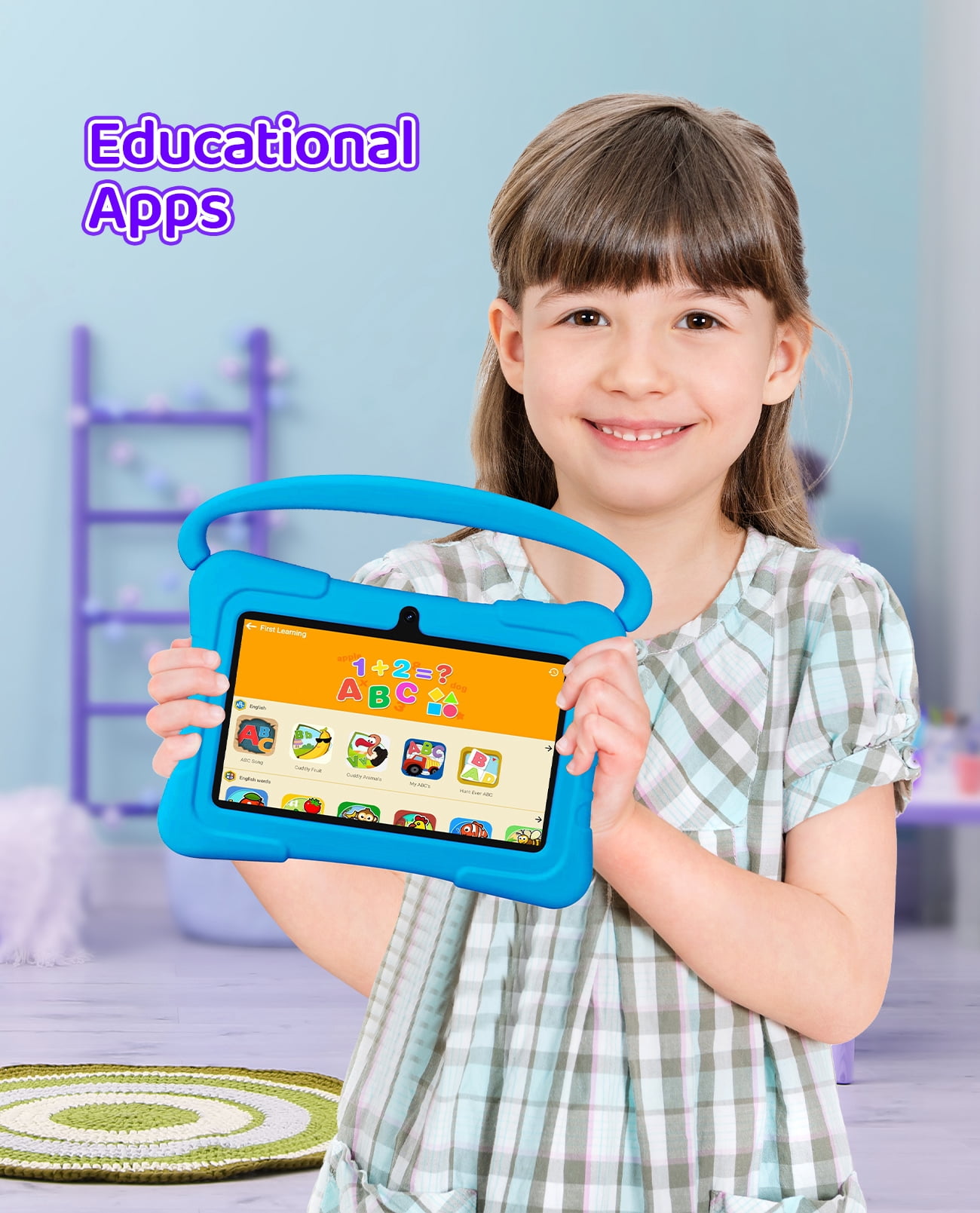 Tedupee Kids Tablet, Android 13 Kids Tablet, Quad Core Processor, 4GB(2G+2G)RAM+32GB ROM Storage, 1024 x 600 Touch Screen, WiFi, Bluetooth（Blue）