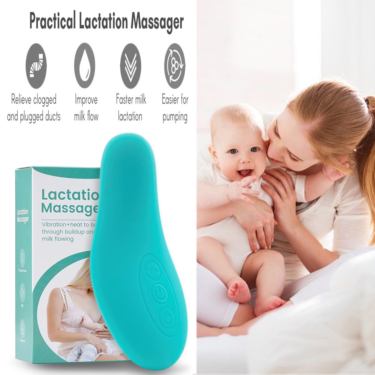 Warming Lactation Massager for Breastfeeding, QDD Heat and Vibration Breast  Massager Postpartum Essentials to Relieve Clogged Ducts, Improve Milk Flow,  Cyan 