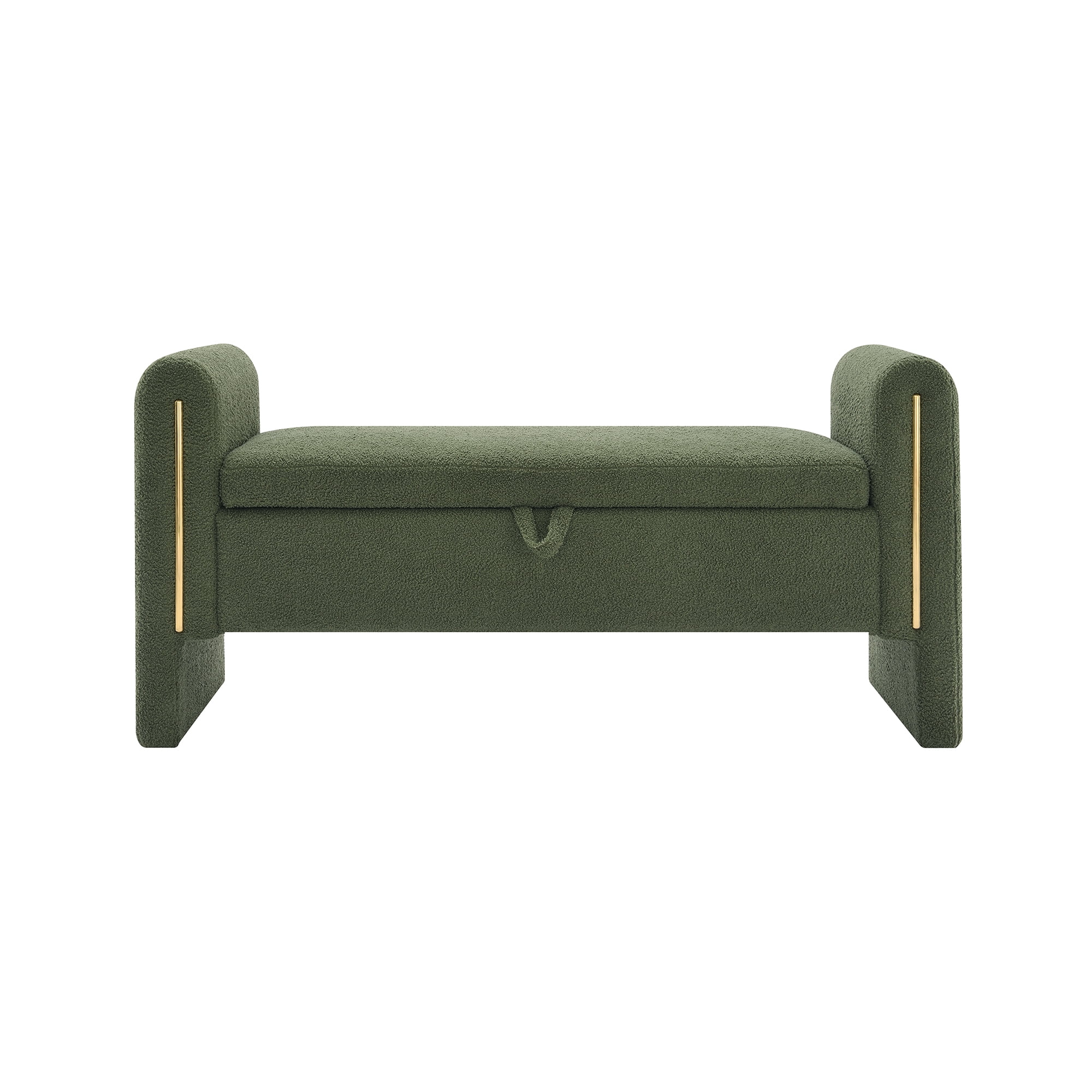 Miniyam Modern Teddy Fabric Upholstered Bed End Bench with Arms and Storage, for Living Room,Bedroom, Olive Green