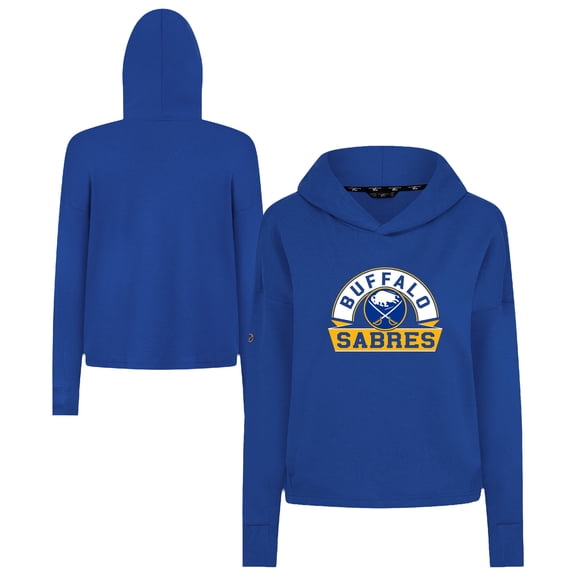 Women's Levelwear Royal Buffalo Sabres Sweet Banner Arch Tri-Blend Cropped Pullover Hoodie