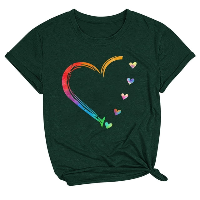 AherBiu T-Shirts de la Saint-Valentin pour Femmes, Col Rond Imprimé, Manches Courtes, Hauts d'Été, T-Shirts Basiques Confortables