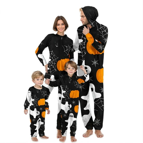AGWOLF Matching Family Halloween Onesies Novelty Spiderweb Pumpkin Pajamas Sets Long Sleeve Zipper Sleepwear One-Piece Jammie Loungewear Family Halloween Pajamas Mom M