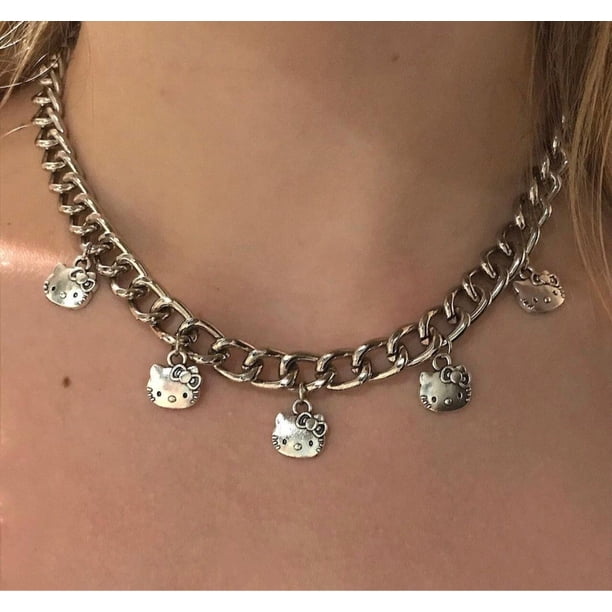 Collar de Hello Kitty Kawaii, pendientes de Anime, pulsera de dibujos animados, cadena de clavícula Retro, joyería, accesorios colgantes de aleación, regalo de cumpleaños