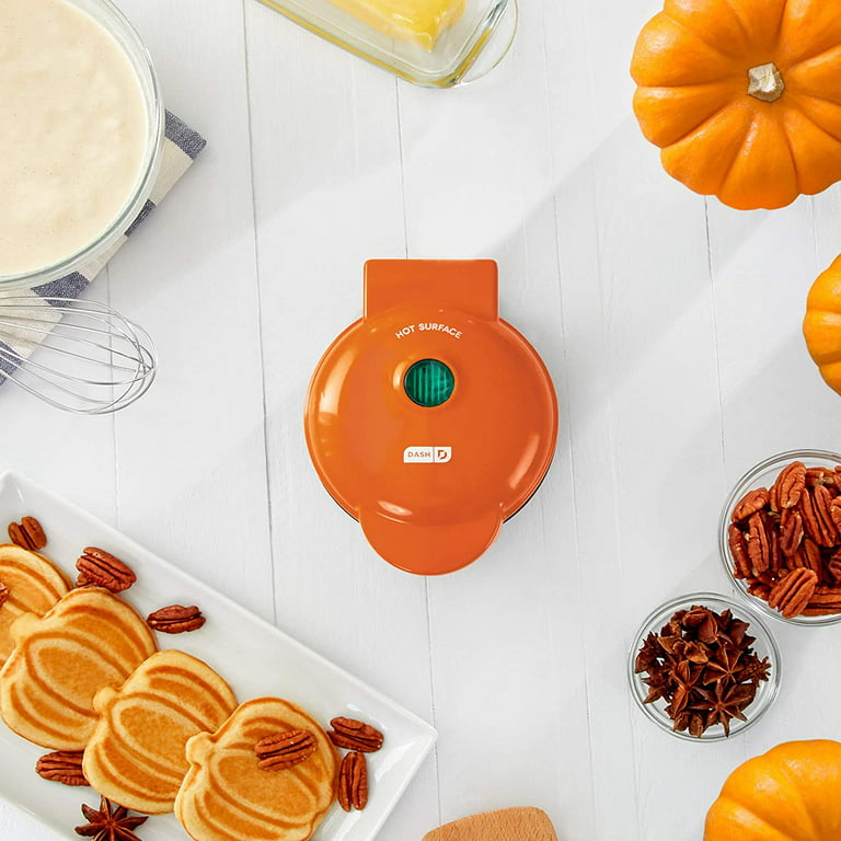 Dash Mini Waffle Maker for Individual Waffles Hash Browns Keto Chaffles with Easy to Clean Non-Stick Surfaces 4 inch Orange Pumpkin Dmwp001or