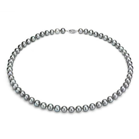 Ultra-Luster 9-10mm Grey Genuine Cultured Freshwater Pearl 18 Necklace and Sterling Silver Filigree Clasp