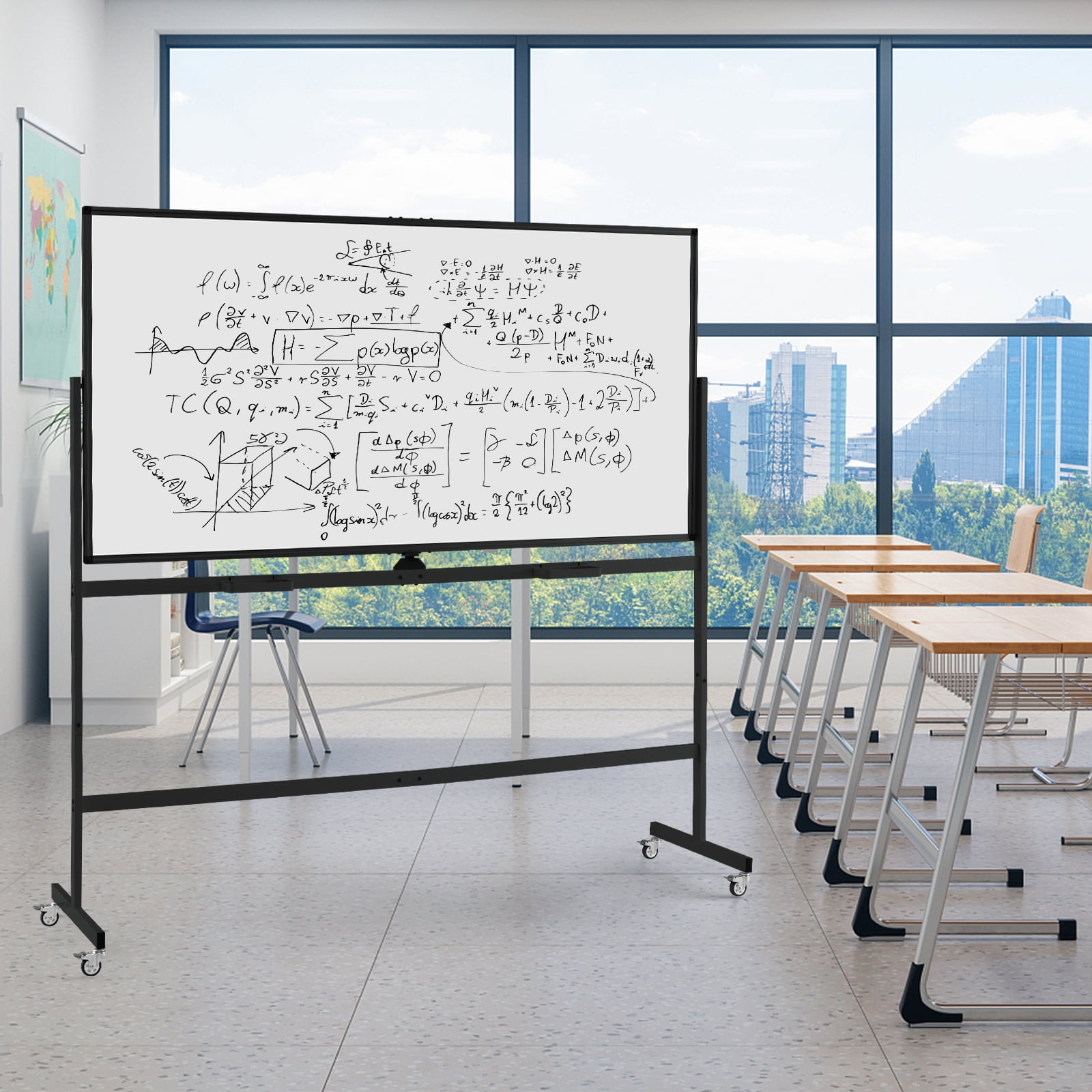 Costway 72" x 36" Double-Sided Magnetic Whiteboard with Stand and Aluminum Alloy Frame Black