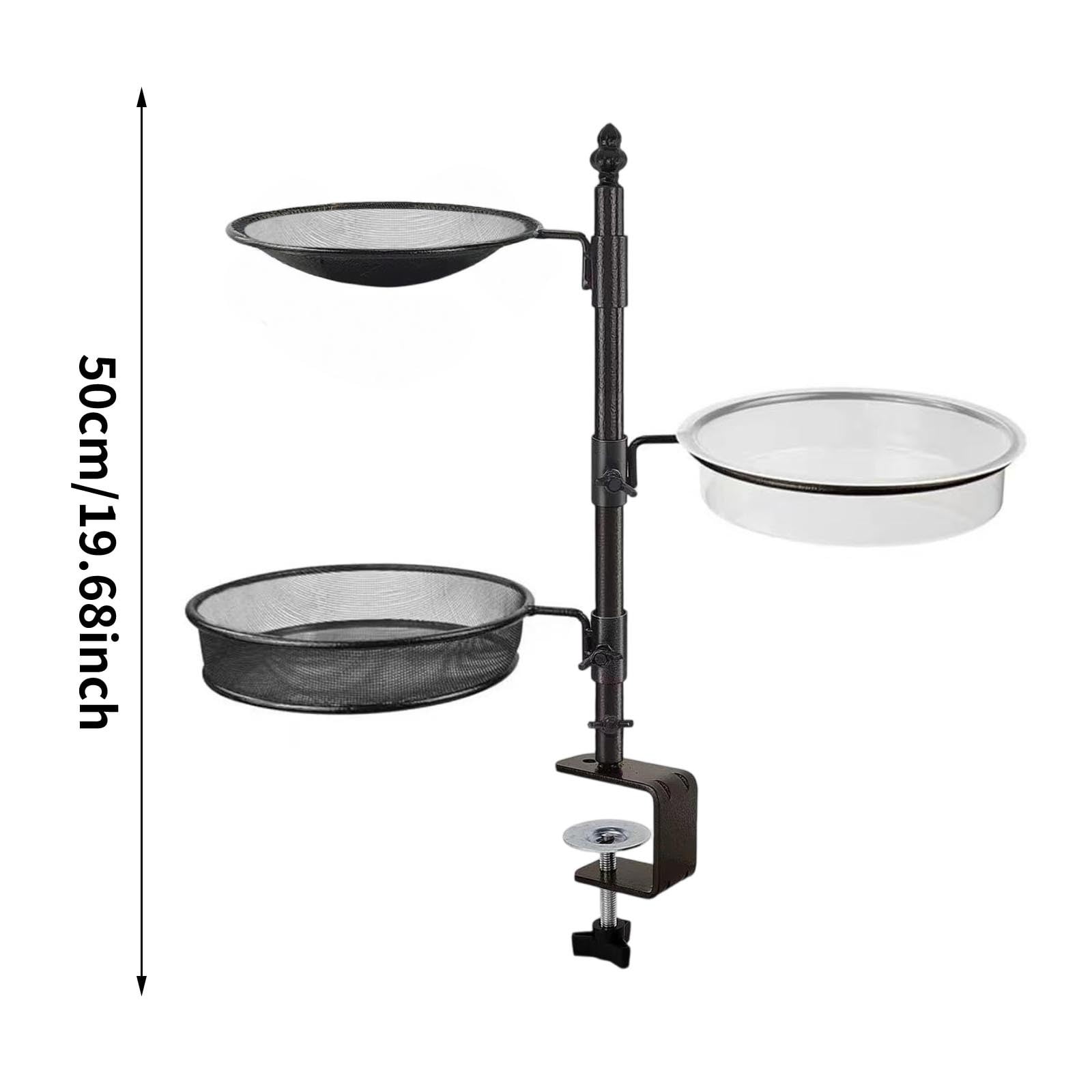 Deck Railing Bird Feeder with Clamp - Multi-Layer Mesh Trays & Bird Bath Bowl, Adjustable Metal Pole Outdoor Garden Feeder, Bird Feeder for Outdoors Hanging, Window Bird Feeder