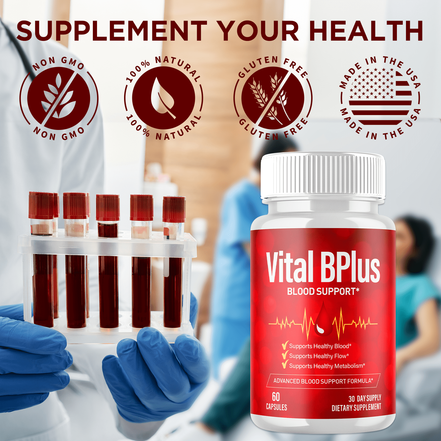 Vital BPlus Blood Balance Support Pills Advanced Formula Vitamin Supplement 120 Capsules