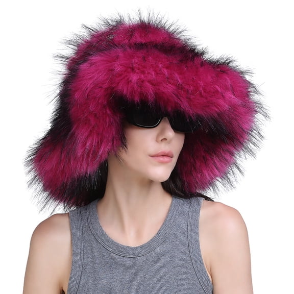 Acahhotxx winter hat, Furry Faux Furs Fisherman Hat for Adult with Large Brims Thicken Warm Ushanka Hat Fashion Outdoor Activity Bucket Hat