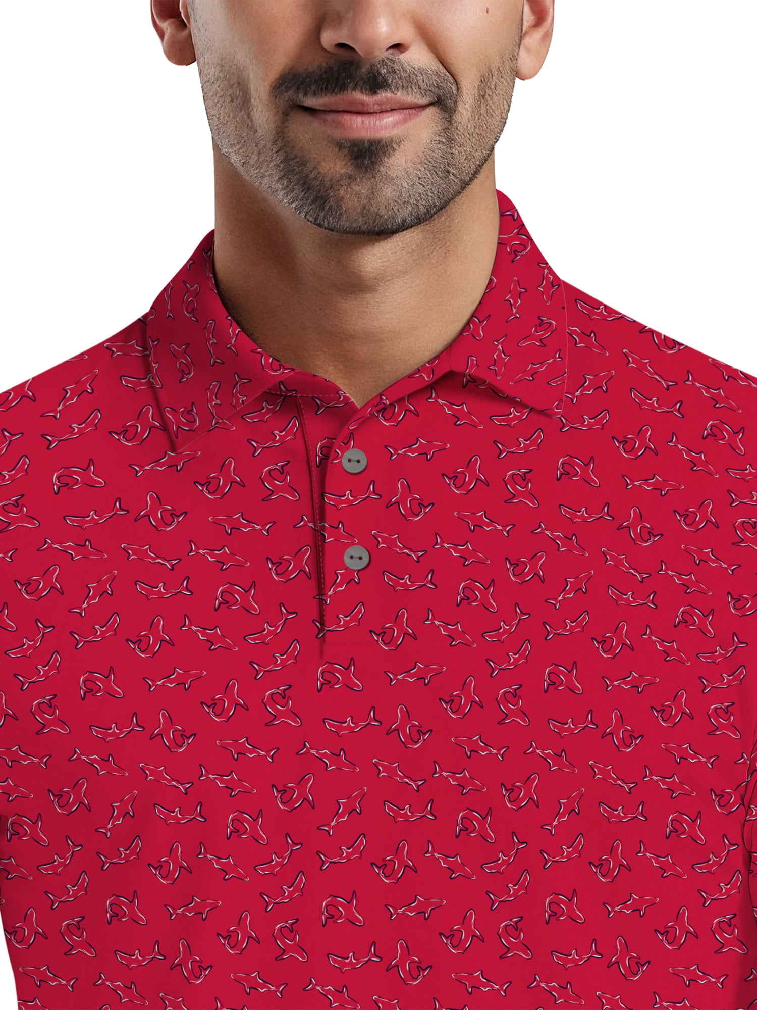 Ben Hogan Men's & Big Men's Performance Shark Print Short Sleeve Polo Shirt, Sizes S-5XL
