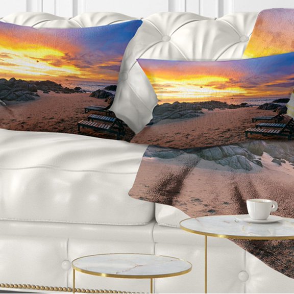 Designart Khao Lak Beach View at Sunset - Modern Seashore Throw Pillow - 12x20