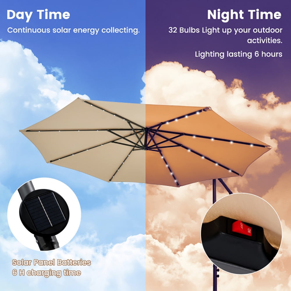 Aimee Lii 10 Feet Cantilever Umbrella with 32 LED Lights and Solar Panel Batteries, Table Umbrella Outdoor for Patio, Pool, Beach, Beige Aimee Lii 10 Feet Cantilever Umbrella with 32 LED Lights and Solar Panel Batteries, Table Umbrella Outdoor for Patio, Pool, Beach, Beige