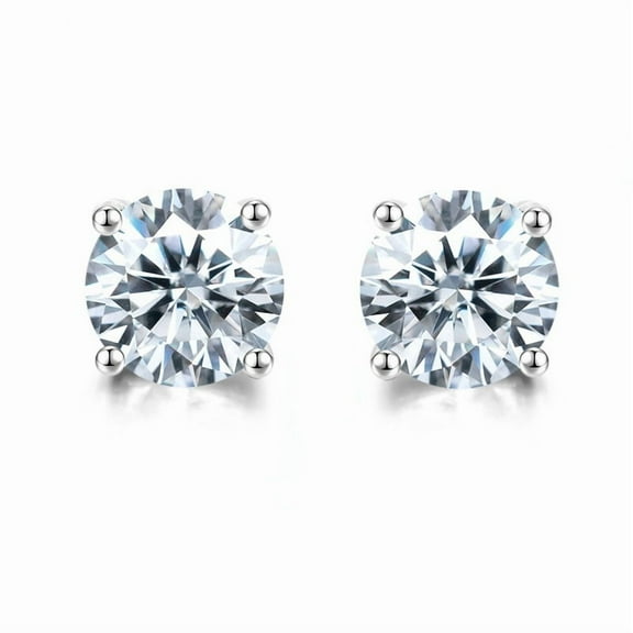 Diamond Earrings 0.75 Carat Round Cut 18K White Gold Plated Solitaire Studs for Women,Moissanite
