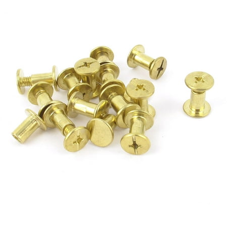 Unique Bargains 15pcs 5mmx8mm Brass Plated Binding Chicago Screw Post for Leather Purse