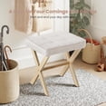 thumbnail image 4 of Vanity Stool Ottoman, Square Linen Makeup Stool with Metal X Legs, Padded Seat Foot Rest, Small Ottoman Stool Chair for Vanity, Bathroom, Living Room, Entryway, Beige, 4 of 7