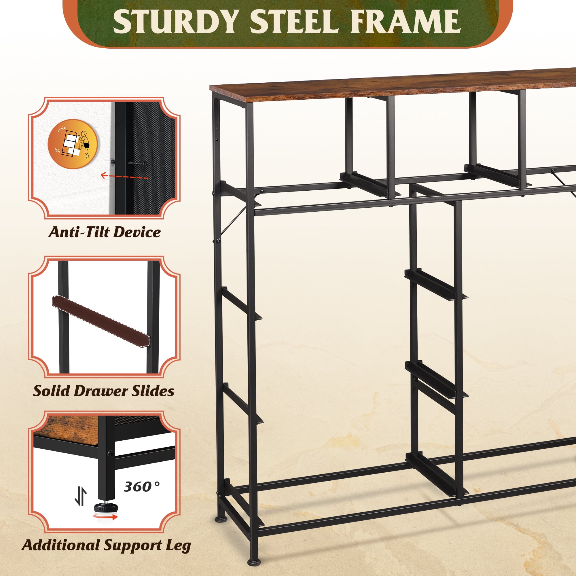GALAXHERO 9-Drawer Fabric Dresser, Tall Storage Tower for Bedroom, Hallway, Entryway, Closet, Chest Organizer Unit with Fabric Bins, Steel Frame, Wood Top, Rustic Brown Wood Grain Print