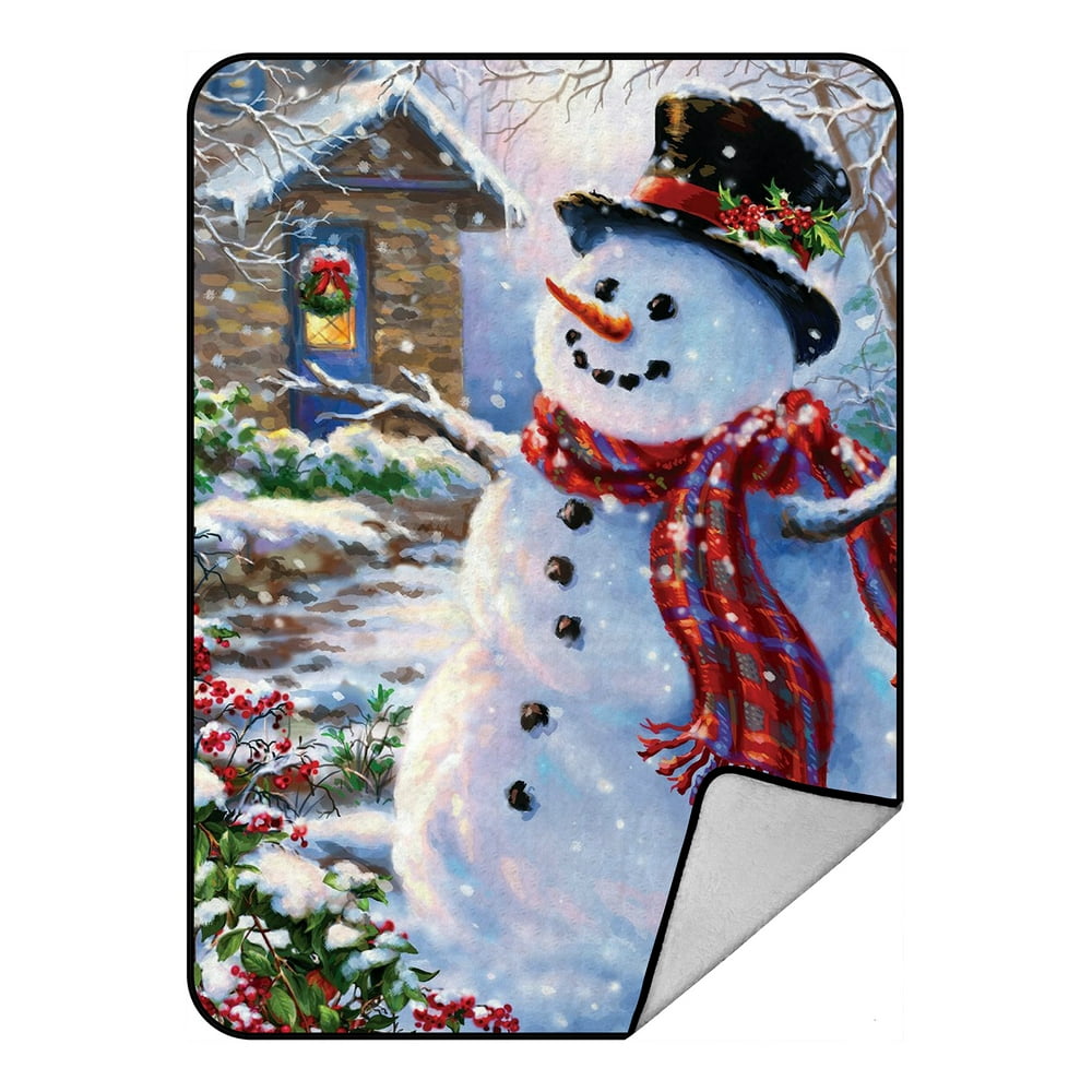 GCKG Christmas Snowman Fleece Blanket Crystal Velvet Front and