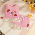 thumbnail image 2 of Faraee 0-3 Years Toddler Baby Girl Summer Clothes Ribbed Waffle 2 Piece Outfits Tassel Hem Tank Tops Drawstring Shorts Clothing Set Pink, 2 of 8