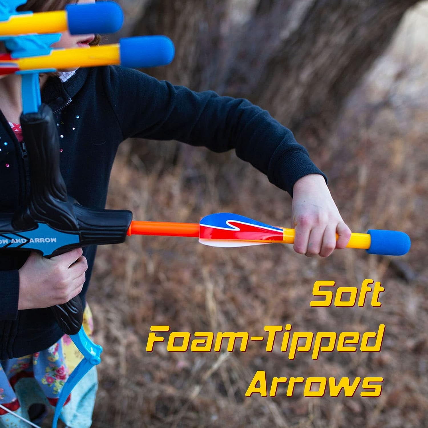 New Bounce Bow and Arrow Set for Kids, Toddler Archery Set with Target Poster, Foam Rocket Arrows, Outdoor Bow and Arrow Toy Gift for Ages 8–12